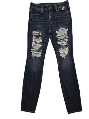 American Eagle Outfitters Dark Blue Ripped Skinny Jeans - Women's